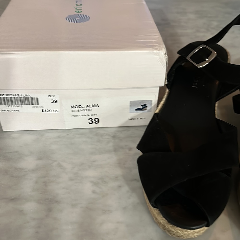 Eric Michael black wedge sandals size 39/9 - Picture 7 of 8
